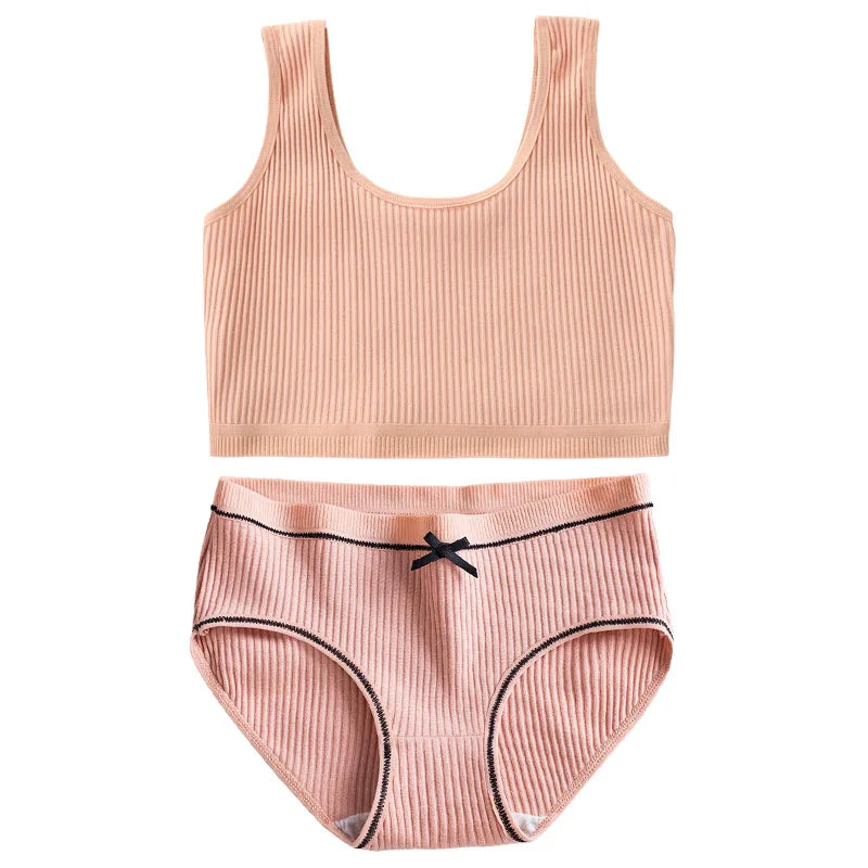1/4 Sets Girls Training Bras Panties Set Kids Cotton Underwear Sets Teenage Girl Wireless Bra Vest and Panties Sports Set 8-16Y