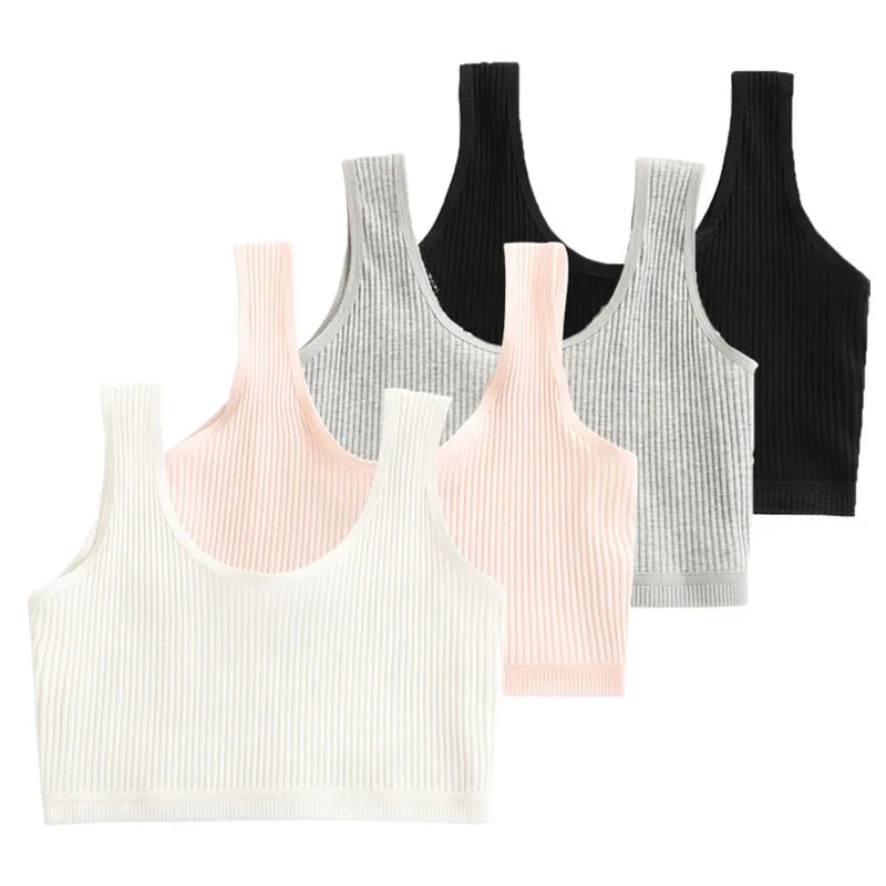 1/4 Sets Girls Training Bras Panties Set Kids Cotton Underwear Sets Teenage Girl Wireless Bra Vest and Panties Sports Set 8-16Y