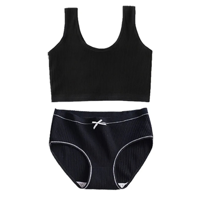 1/4 Sets Girls Training Bras Panties Set Kids Cotton Underwear Sets Teenage Girl Wireless Bra Vest and Panties Sports Set 8-16Y