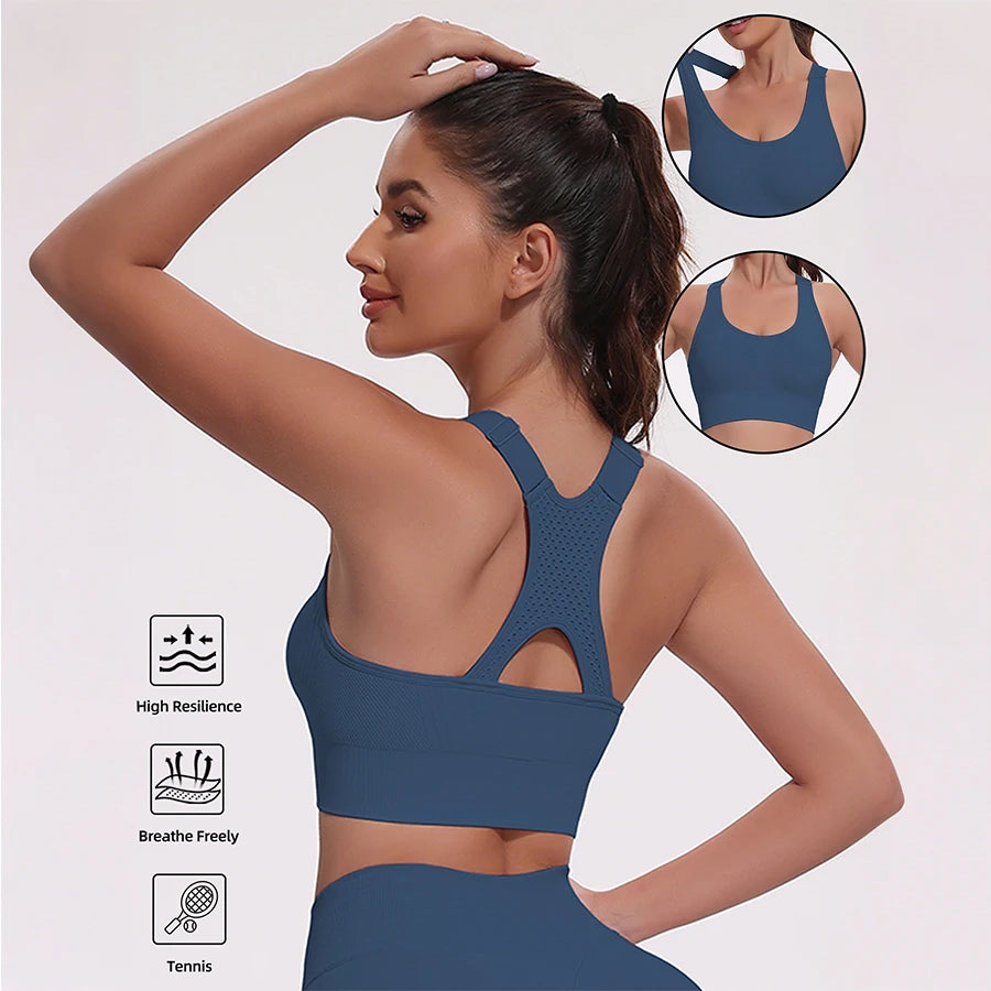 Sports Bras for Women Hollow Out Breathable Seamless Stretchy Beautiful Back Yoga Bra with Removable Cups Gym Sportswear