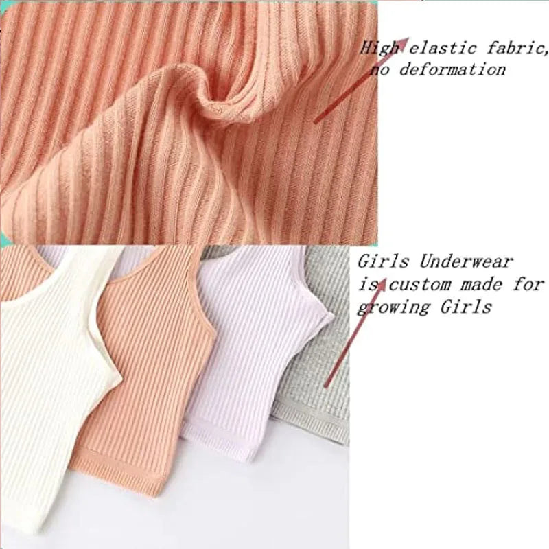 1/4 Sets Girls Training Bras Panties Set Kids Cotton Underwear Sets Teenage Girl Wireless Bra Vest and Panties Sports Set 8-16Y