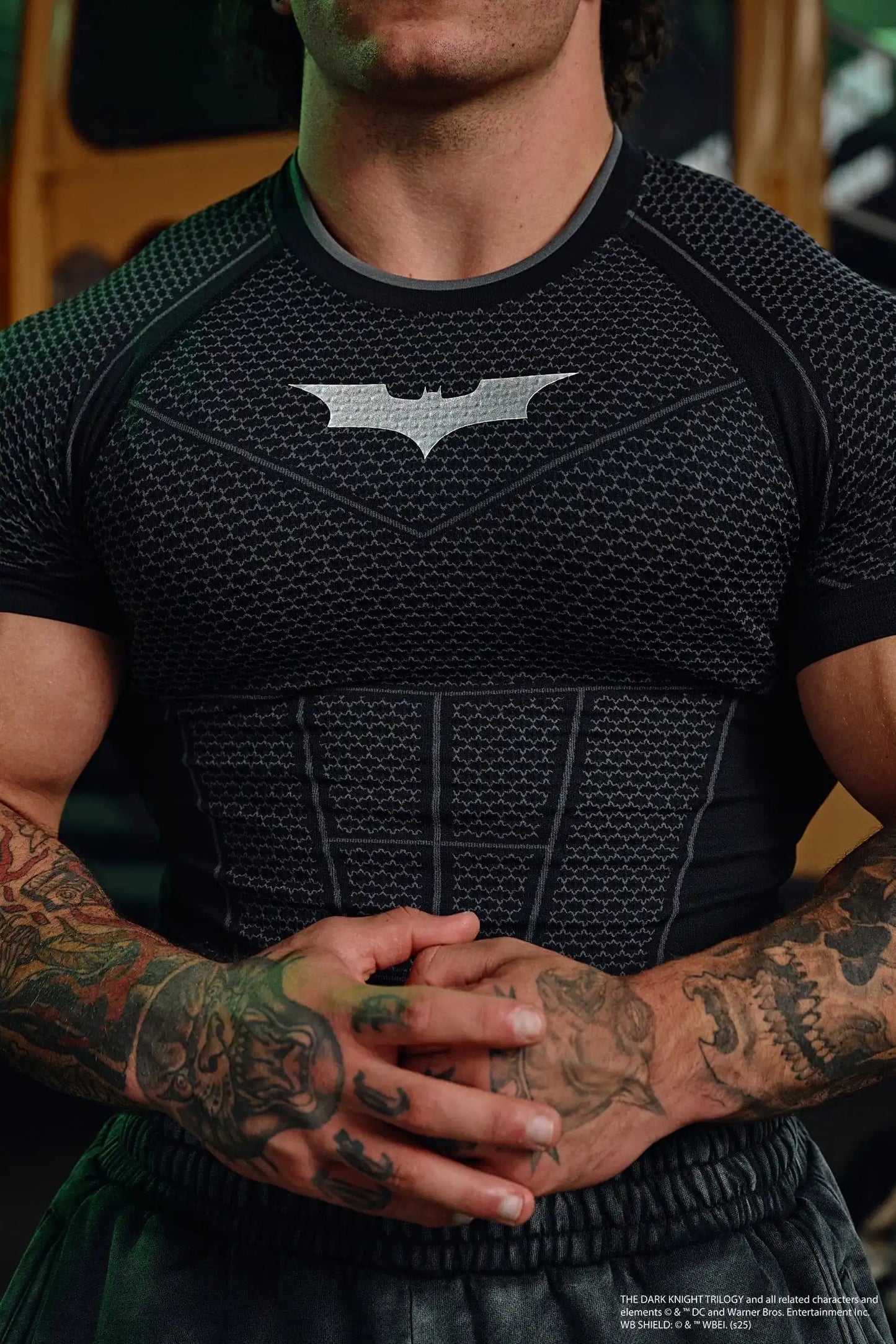 Men's Batman Print Compression T-Shirt, Seamless Honeycomb Breathable Quick Dry Short Sleeve, High Elastic Fitness Gym Top, Runn