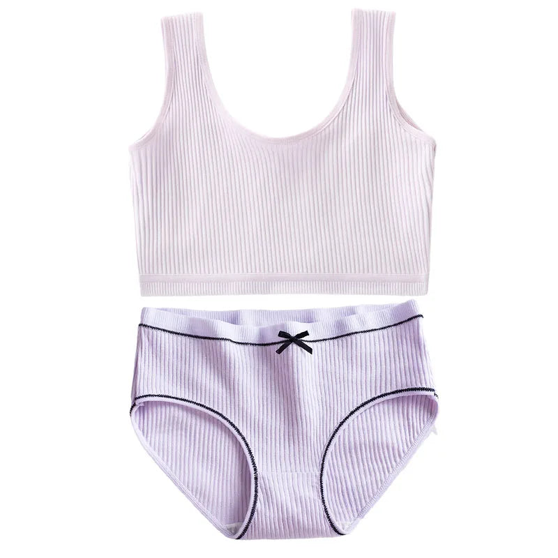 1/4 Sets Girls Training Bras Panties Set Kids Cotton Underwear Sets Teenage Girl Wireless Bra Vest and Panties Sports Set 8-16Y