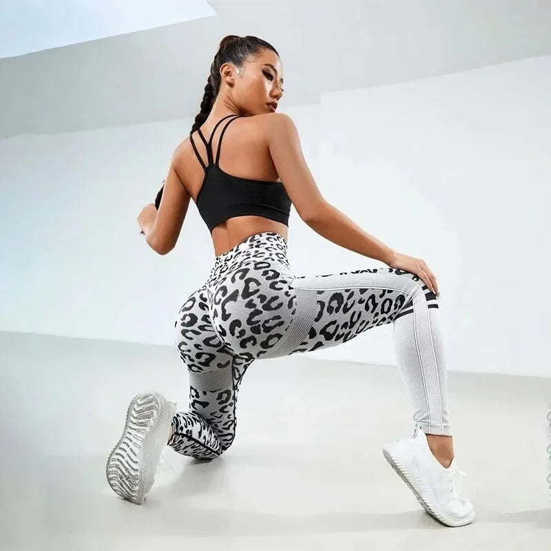 Seamless Sexy Leopard Leggings High Waist Leggings for Women Fitness Hip Liftting Knit Fashion Tights Gym Trainning Yoga Pants